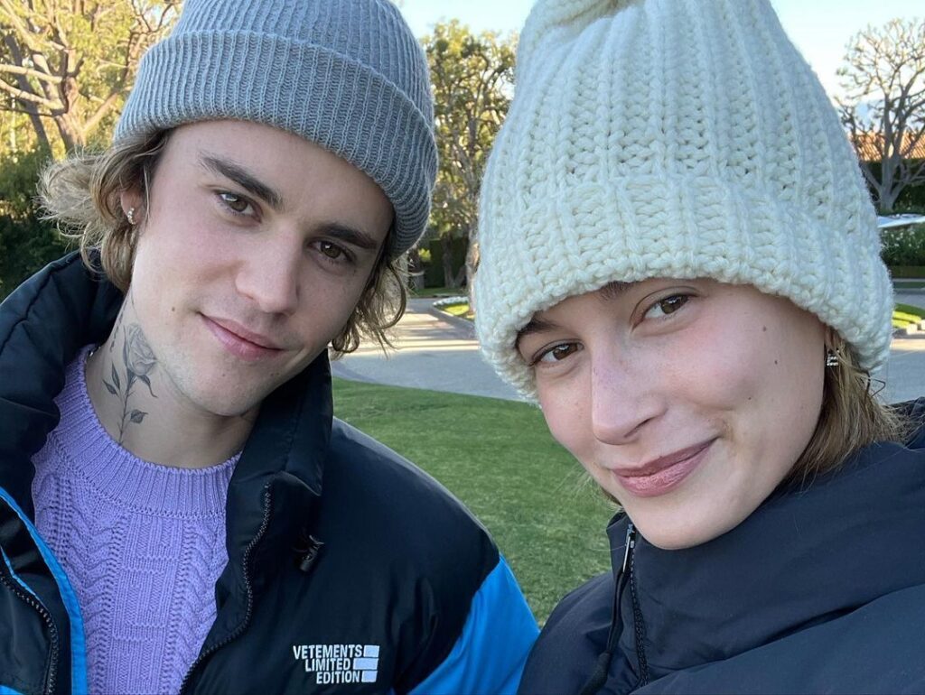 Justin Bieber with Hailey Bieber.