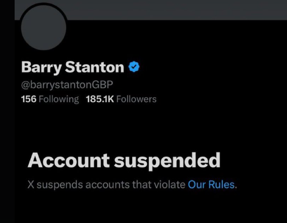 Barry Stanton’s X Account Banned