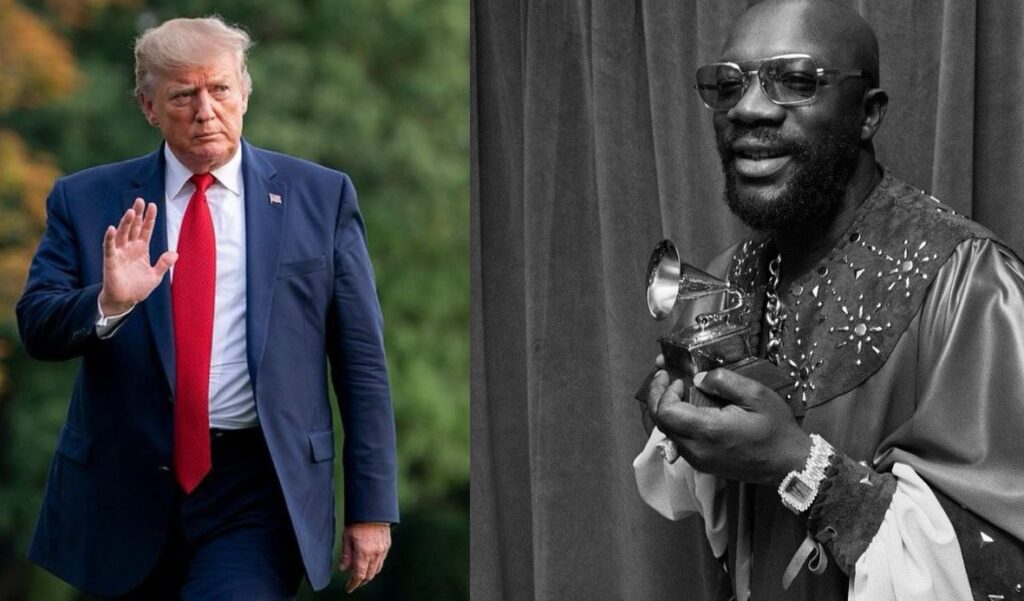 Left Side= President Donald J. Trump Right Side= Isaac Hayes Grammy.