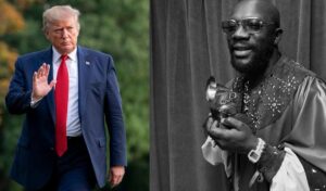 Left Side= President Donald J. Trump Right Side= Isaac Hayes Grammy.