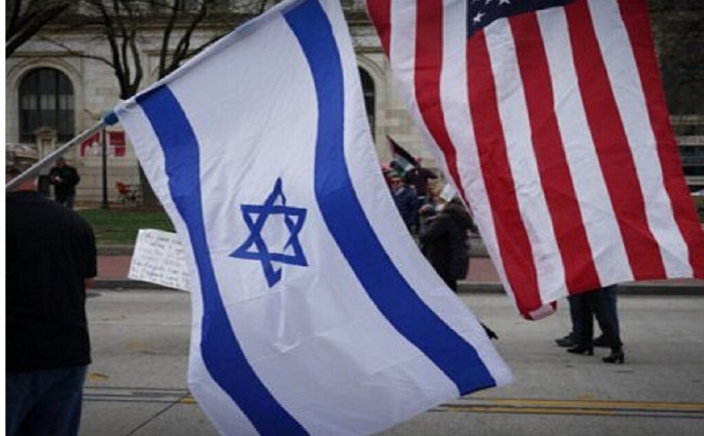 People are holding Jewish and Israel’s National Flag.