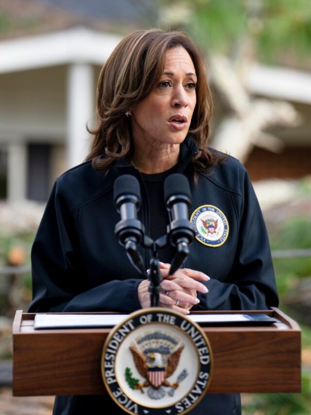 Kamala Harris giving a speech.