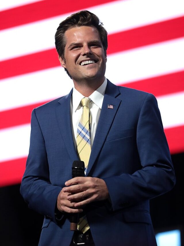U.S. Congressman Matt Gaetz speaking with supporters at an "An Address to Young Americans" event, featuring President Donald Trump, hosted by Students for Trump and Turning Point Action at Dream City Church in Phoenix, Arizona.