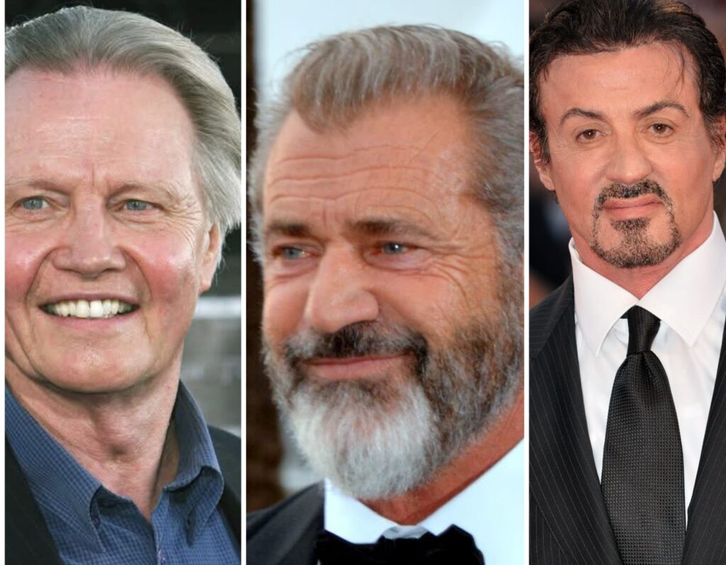 Representative Images. Left side- Jon Voight Photo Source- Jon Voight (Facebook) Middle-Mel Gibson Cannes. Photo Source: Georges Biard (CC BY-SA 3.0) Right side-Sylvester Stallone. Photo Source- Nicolas Genin (CC BY-SA 2.0)