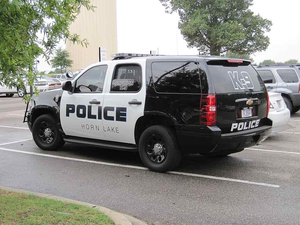 Horn Lake Mississippi police SUV parked on street showing black and white patrol vehicle with police department markings