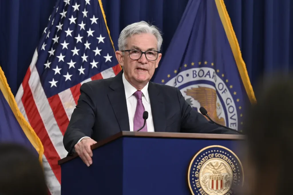 Federal Reserve Chair Jerome Powell addresses reporters during the July 27, 2022 FOMC press conference at the Federal Reserve Board headquarters.