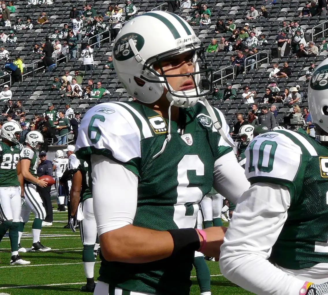 Mark Sanchez on the field with the New York Jets, 2011