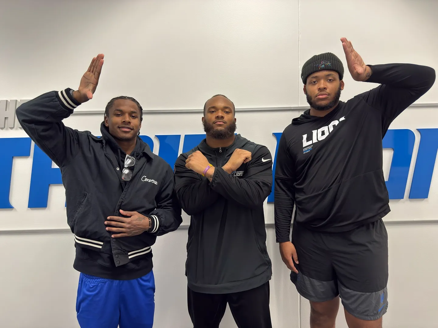 Dominic Lovett, Mekhi Wingo, and Miles Frazier at Detroit Lions Practice Facility, Allen Park, MI.
