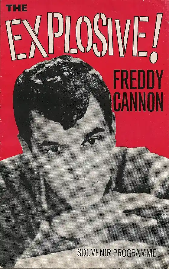 Freddy Cannon in vintage black-and-white archival photograph from the 1960s, wearing formal attire typical of the rock and roll era's promotional materials.