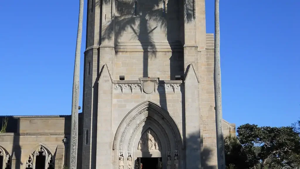 Stone church exterior at Bethesda-by-the-Sea in Palm Beach, Florida