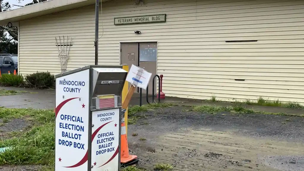 Official ballot drop box in Mendocino County California for mail-in voting