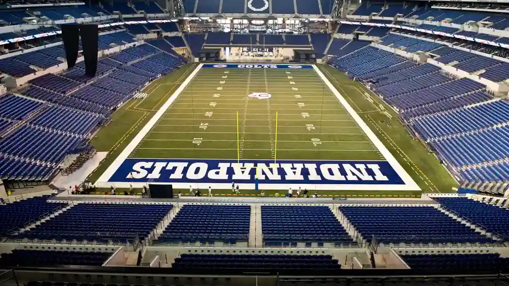 Exterior view of Lucas Oil Stadium, home of the Indianapolis Colts.