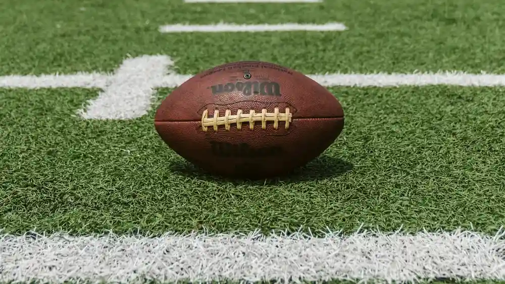 American football resting on a field for a report on the Packers defeating the Cowboys