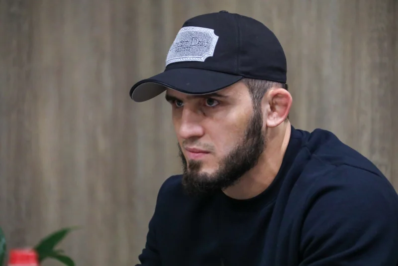 Portrait photograph of mixed martial arts athlete Islam Makhachev facing forward in training apparel