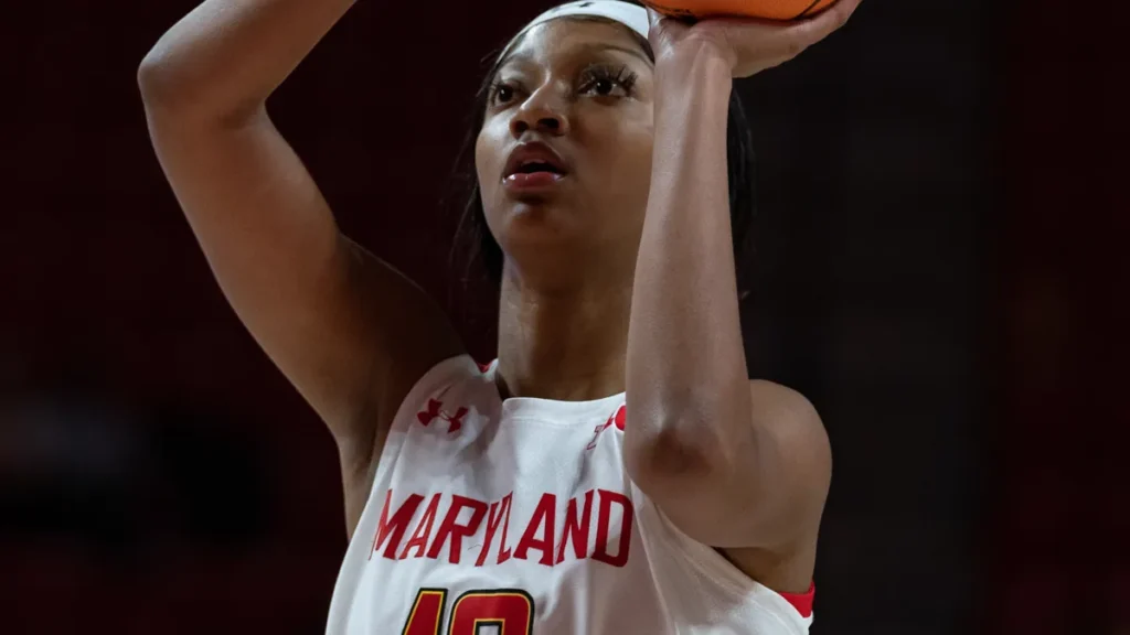 Angel Reese on the court during professional basketball competition.