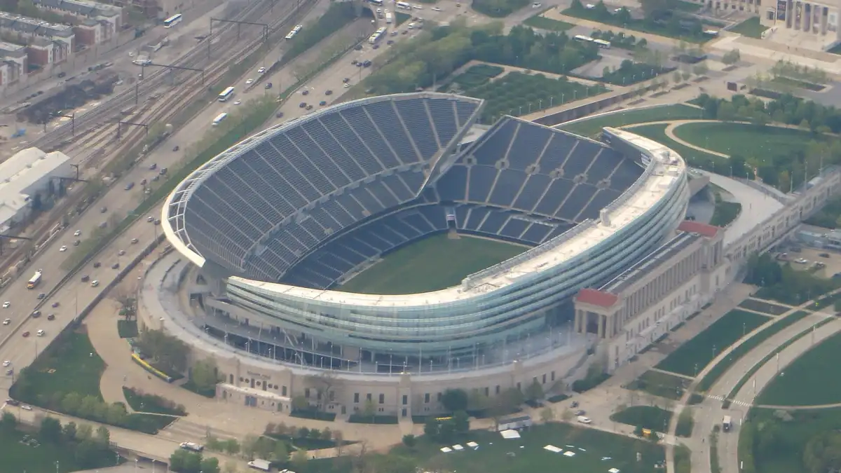 Soldier Field, the Chicago Bears NFL stadium, seen from the lakefront in Chicago